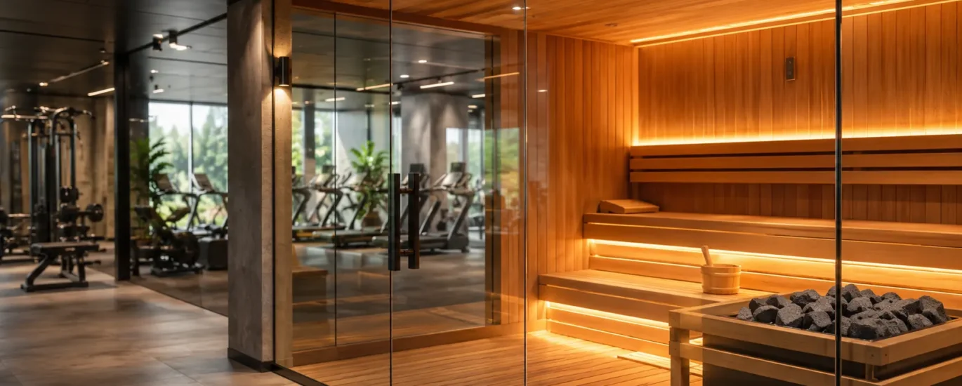 commercial gym sauna glass front