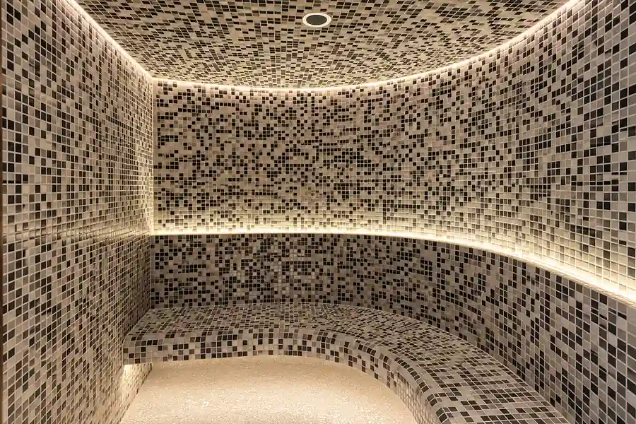 Mosaic tiled steam room built by steam room builder at Red Sea AMAALA, Saudi Arabia